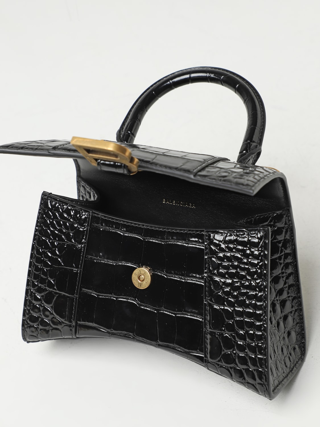 BALENCIAGA Small Hourglass Crocodile Embossed Top Handle Shoulder Bag