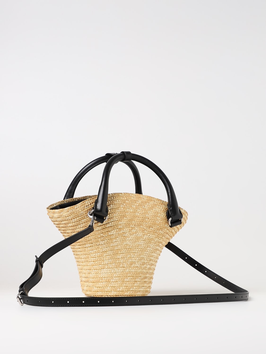 BALENCIAGA: Mini Tote Beach Bag in woven raffia - Natural | Balenciaga mini bag online at
