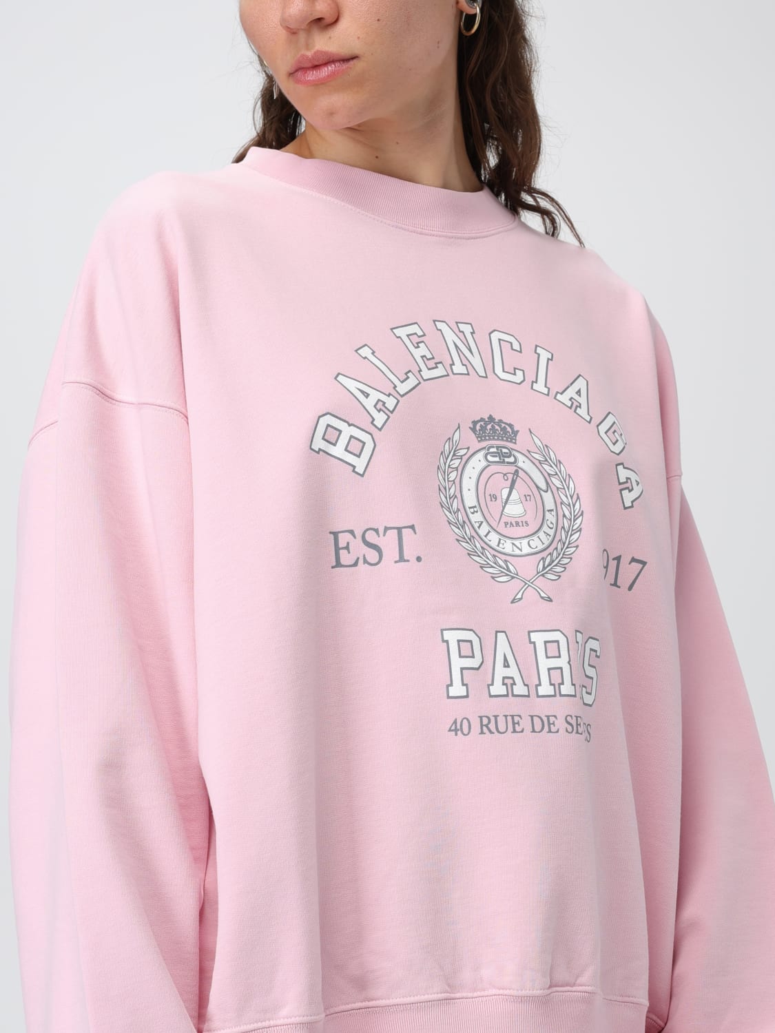 BALENCIAGA: sweatshirt jersey with logo print - Pink | Balenciaga sweatshirt online at GIGLIO.COM