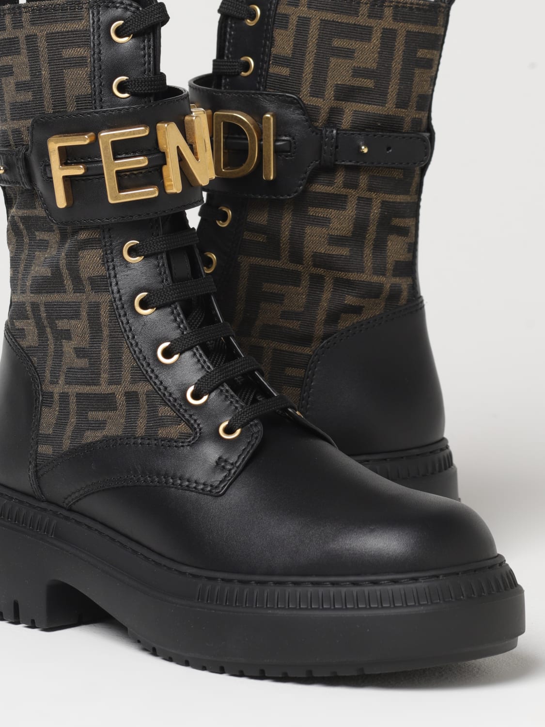 Fendi 50 Logo Leather Biker Boots in Black