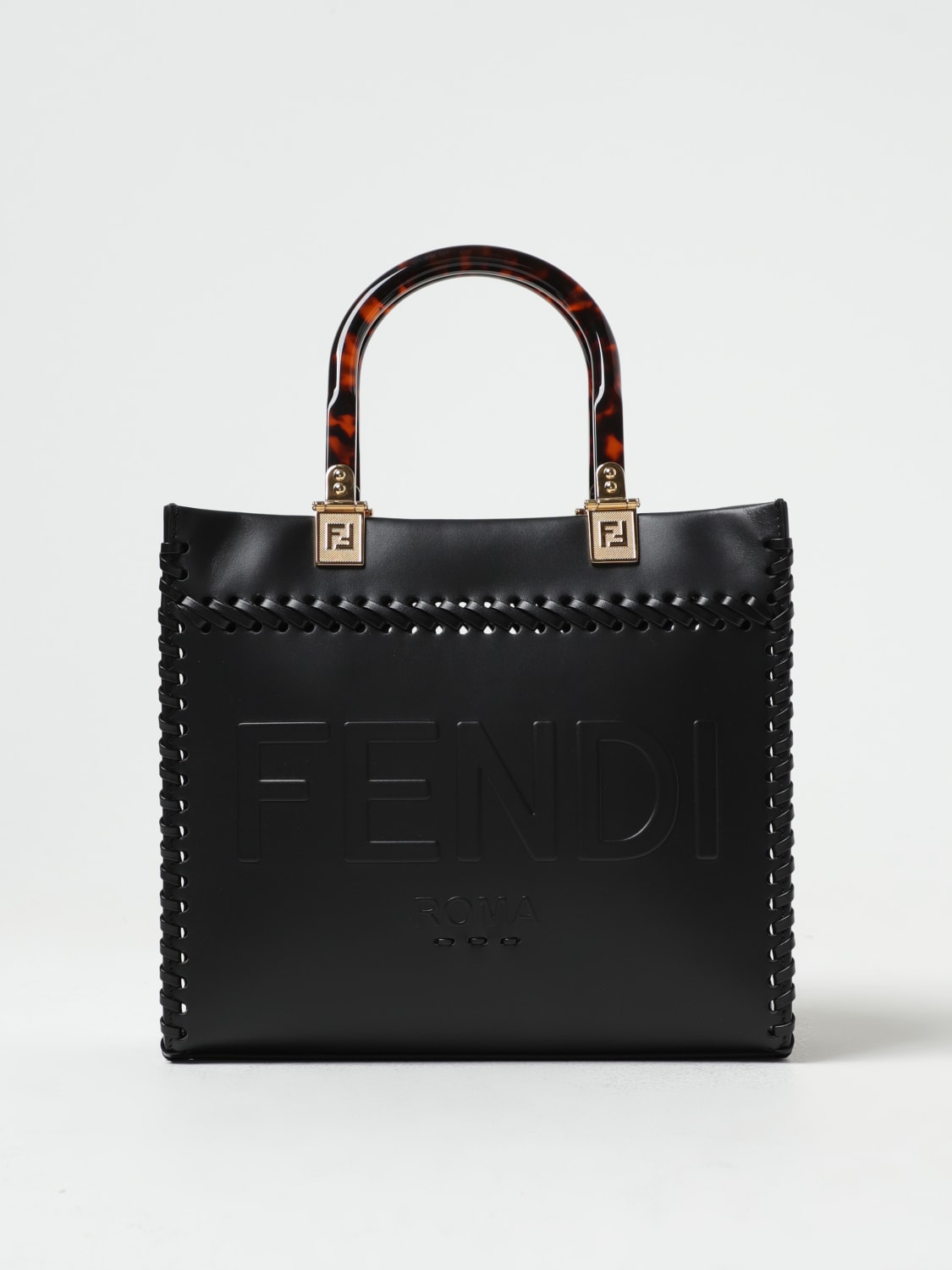 Fendi Regular Tote Bag In Smooth Leather With Ff Shoulder Strap in Black