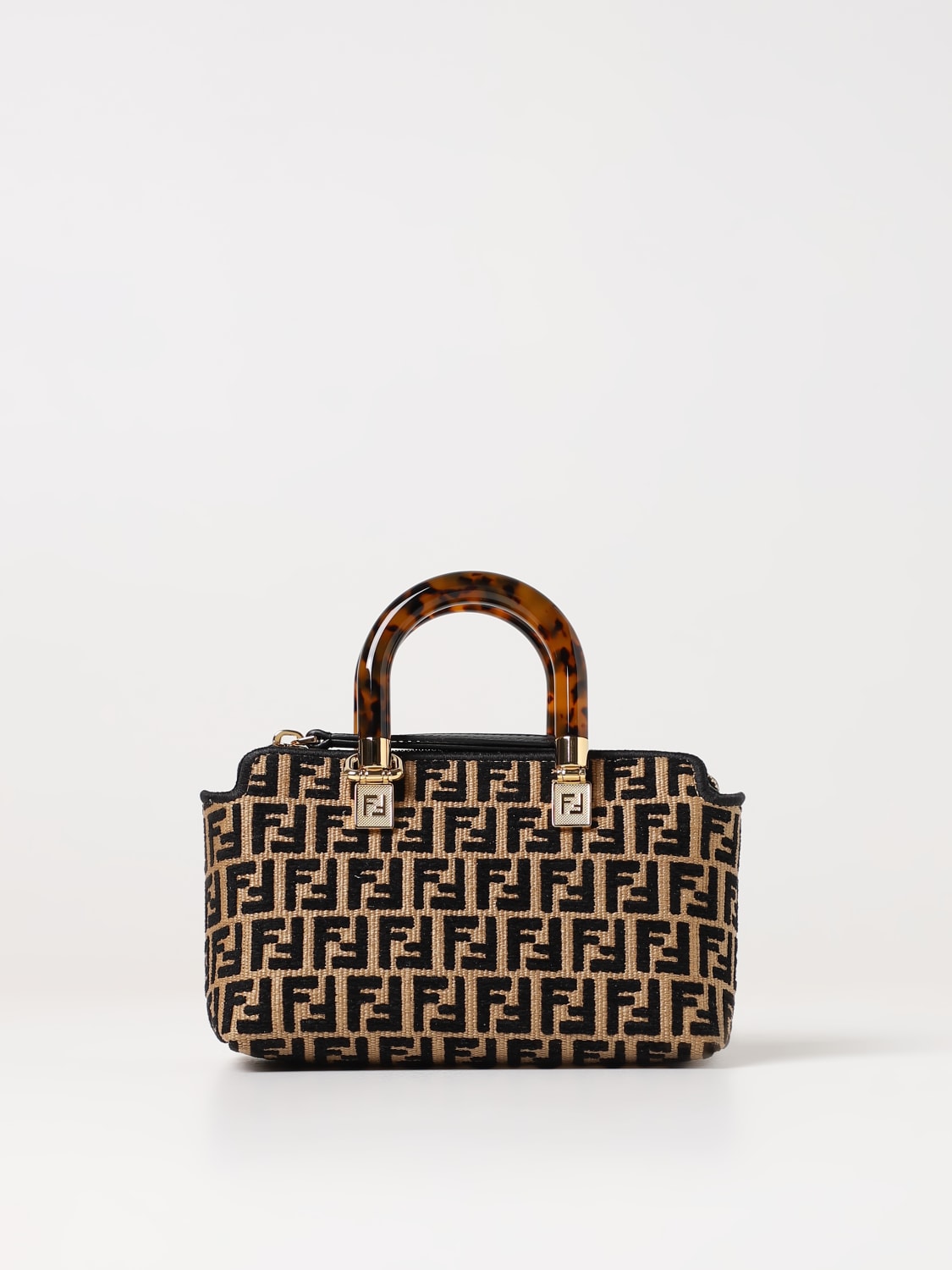 FENDI: By The Way Mini bag in raffia with all-over embroidered FF ...