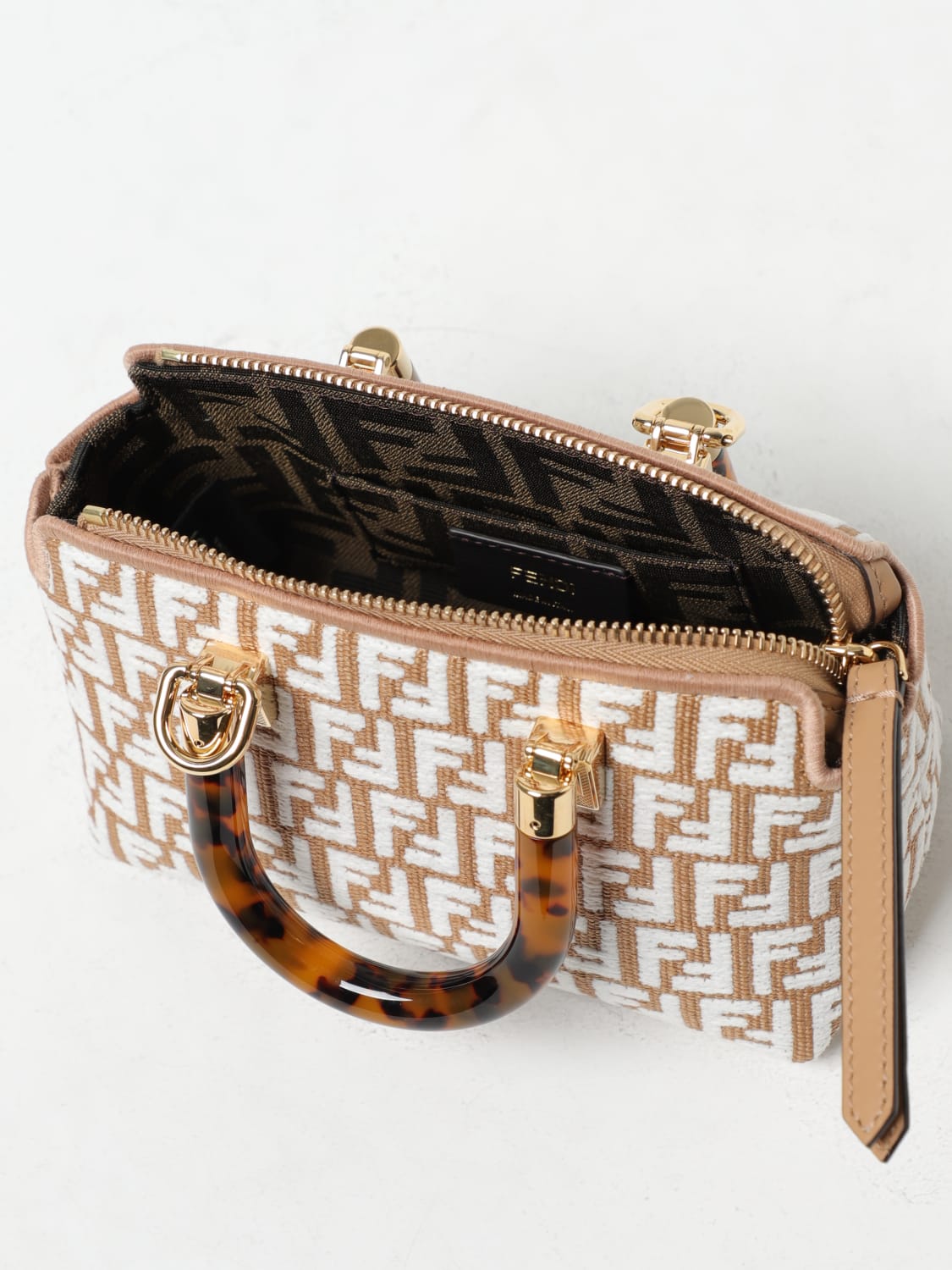 FENDI: By The Way Mini bag in raffia with all-over embroidered FF