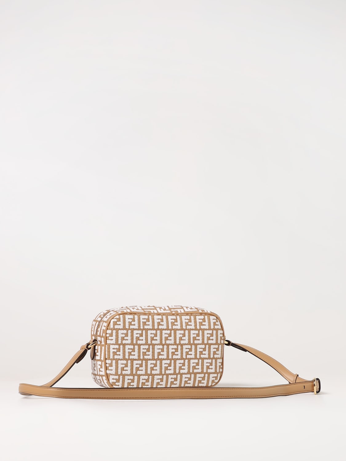 FENDI: raffia bag with all-over FF pattern - Beige | Fendi mini bag ...