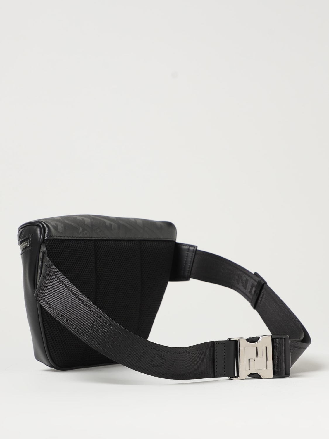 FENDI: Diagonal belt bag in leather embossed FF pattern - Black | Fendi belt bag 7VA562APDO online on GIGLIO.COM