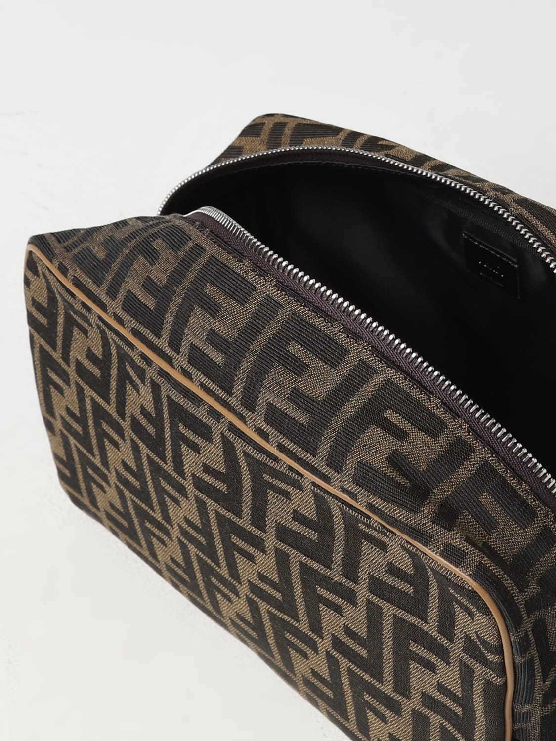 FENDI: fabric beauty case with jacquard pattern - Tobacco