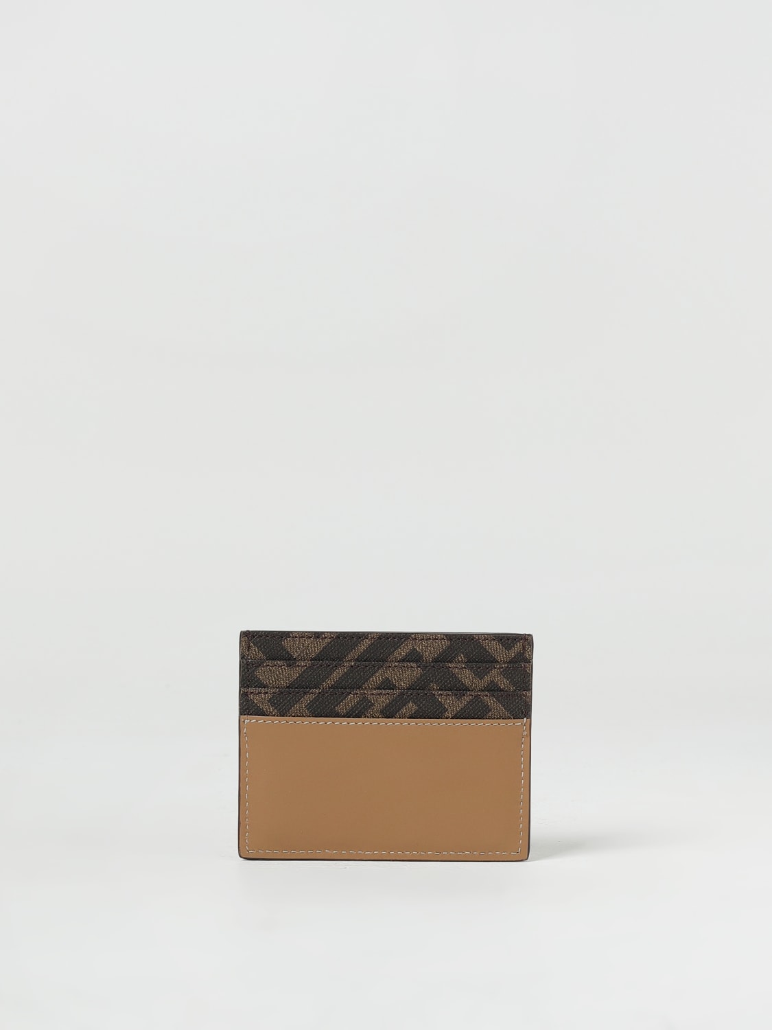 FENDI: credit card holder in leather with FF logo - Tobacco