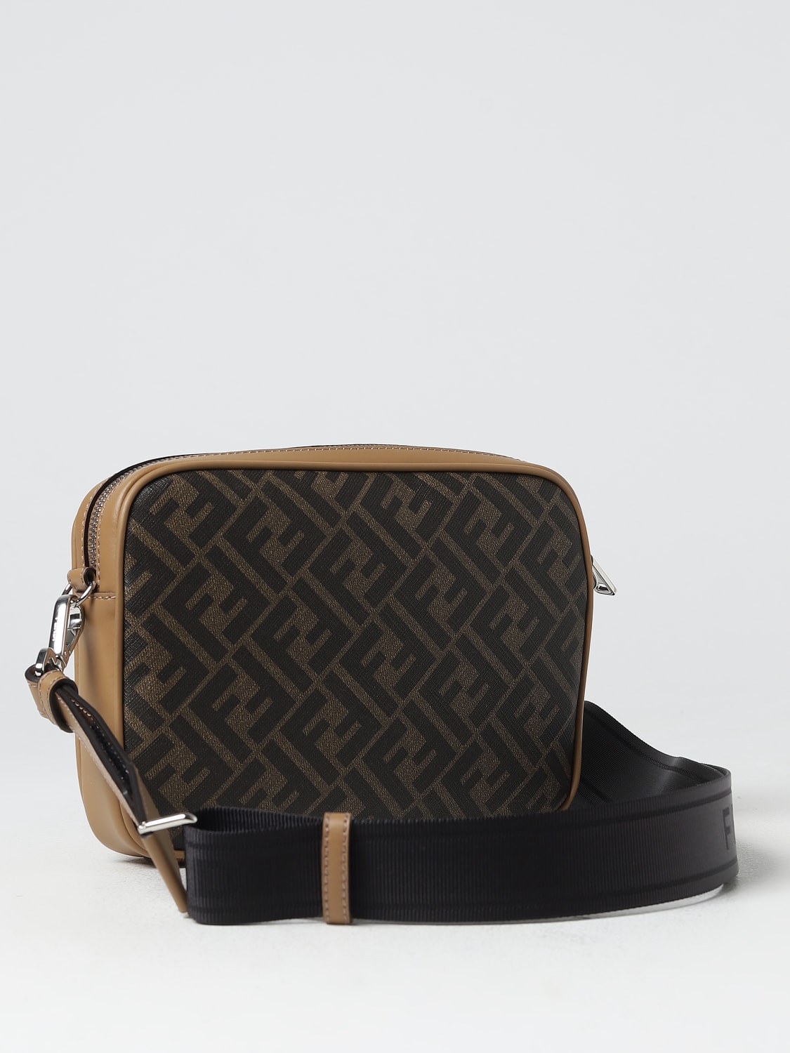 Fendi Ff-logo Coated-canvas And Leather Cross-body Bag - Brown