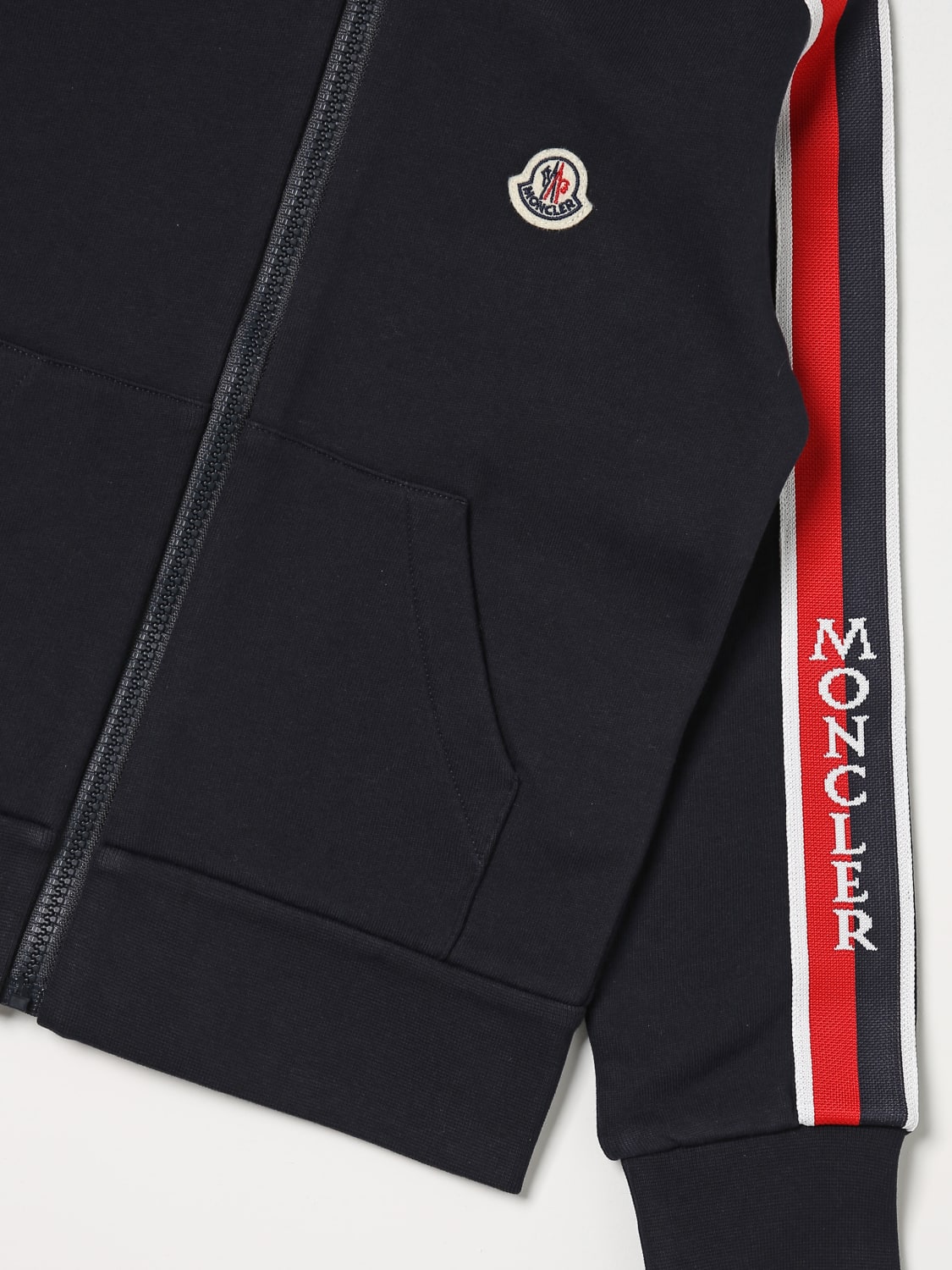 medium grey cotton Moncler logo-patch zip-up hoodie