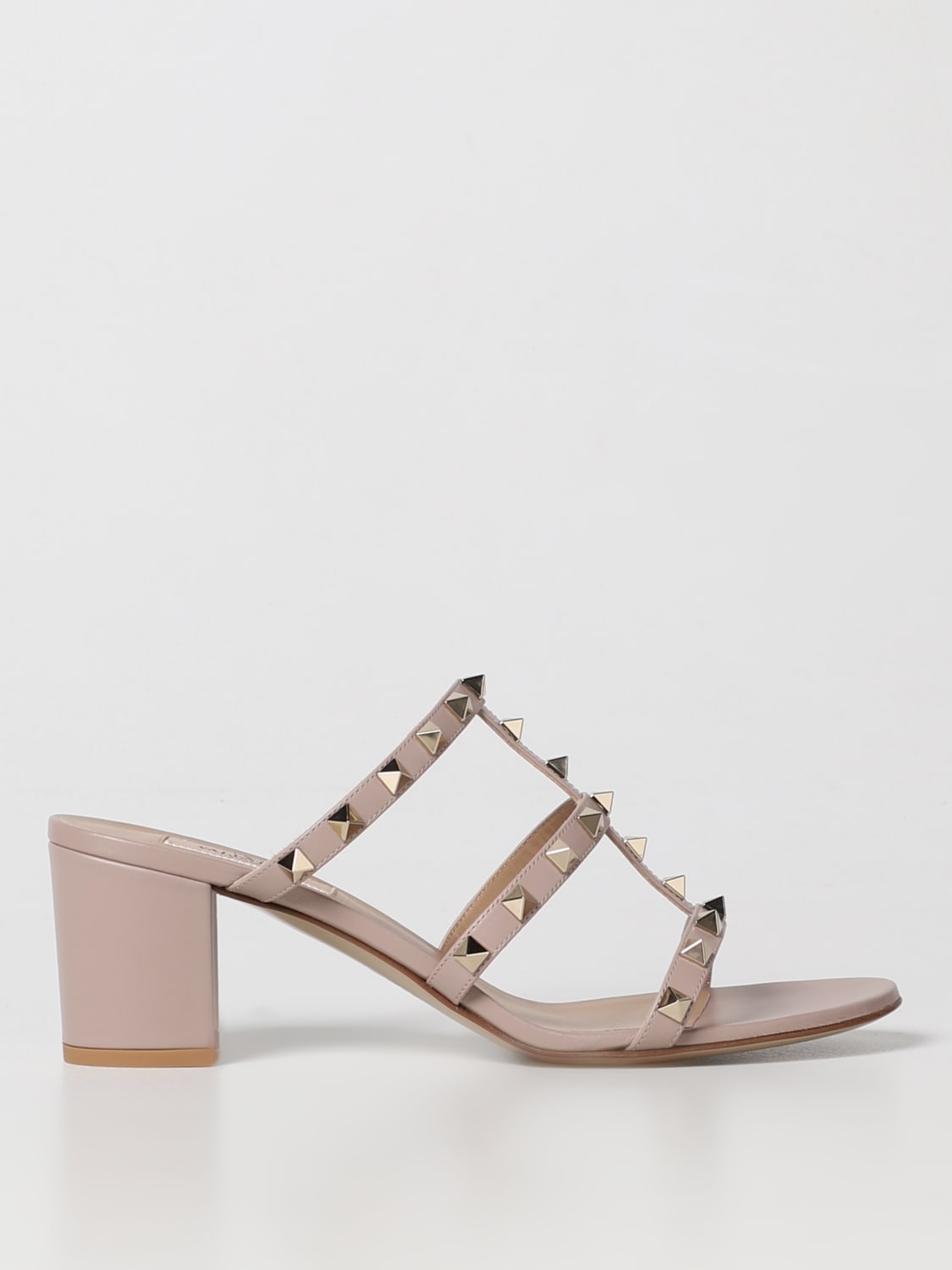 GARAVANI: Rockstud sandals in leather - Pink | Garavani heeled sandals 3W2S0C47VOD online at GIGLIO.COM