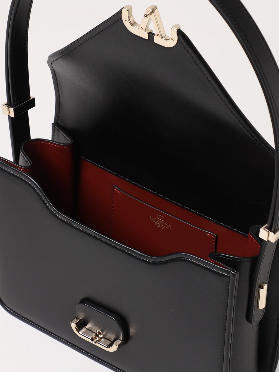 Letter Small Leather Shoulder Bag in Black - Valentino Garavani