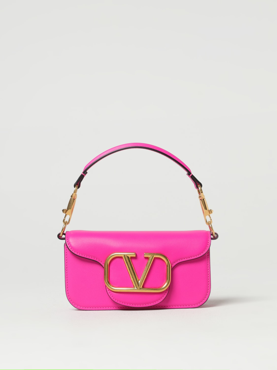 V Logo Signature Mini Leather Shoulder Bag in Pink - Valentino