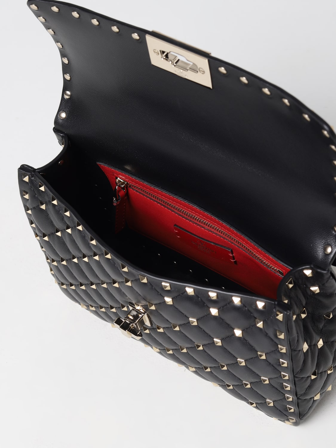 Valentino Black/Red Quilted Leather Medium Rockstud Spike.It Shoulder Bag  Valentino