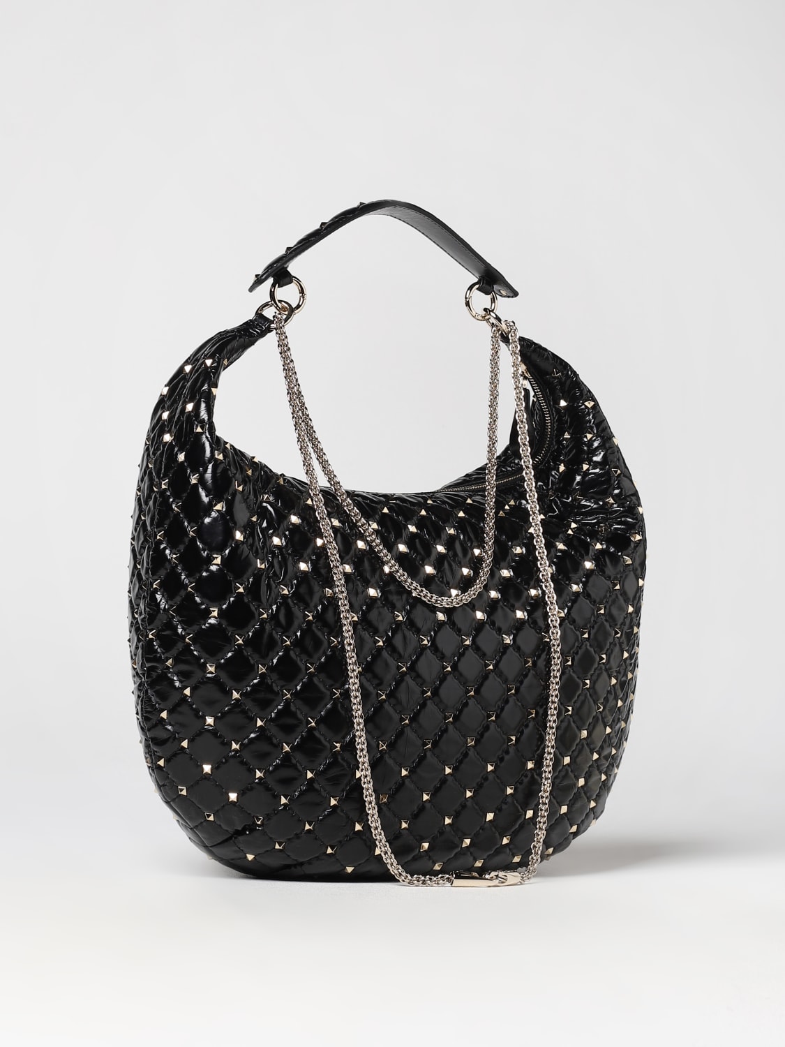 Women's Rockstud Spike Calfskin Shoulder Bag - Black - Black