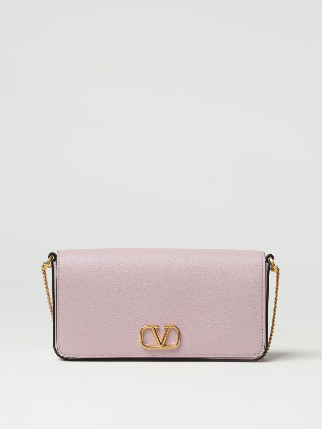 V Logo Leather Shoulder Bag in Pink - Valentino Garavani