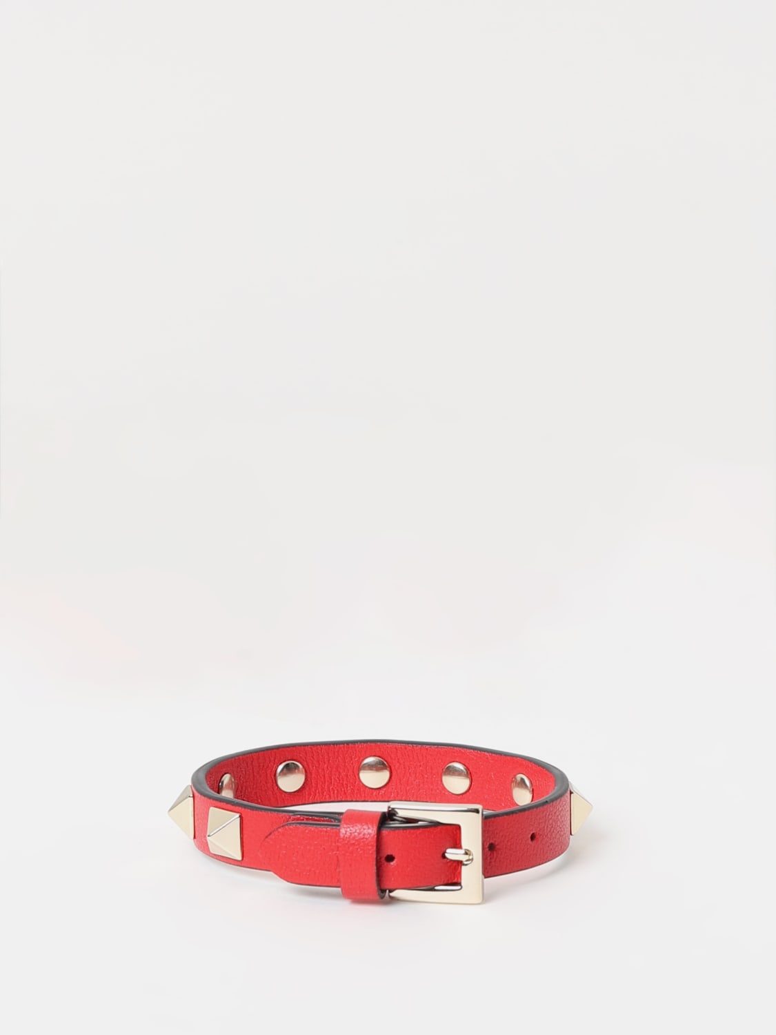 VALENTINO GARAVANI: Rockstud leather bracelet - Red