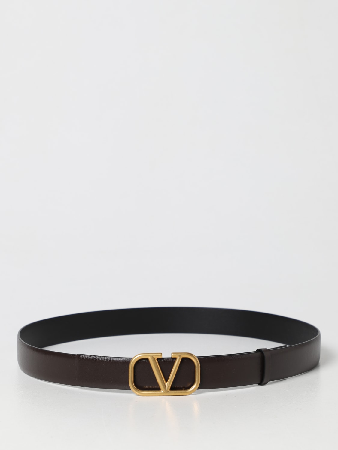 V Logo Signature Reversible Leather Belt in Brown - Valentino Garavani