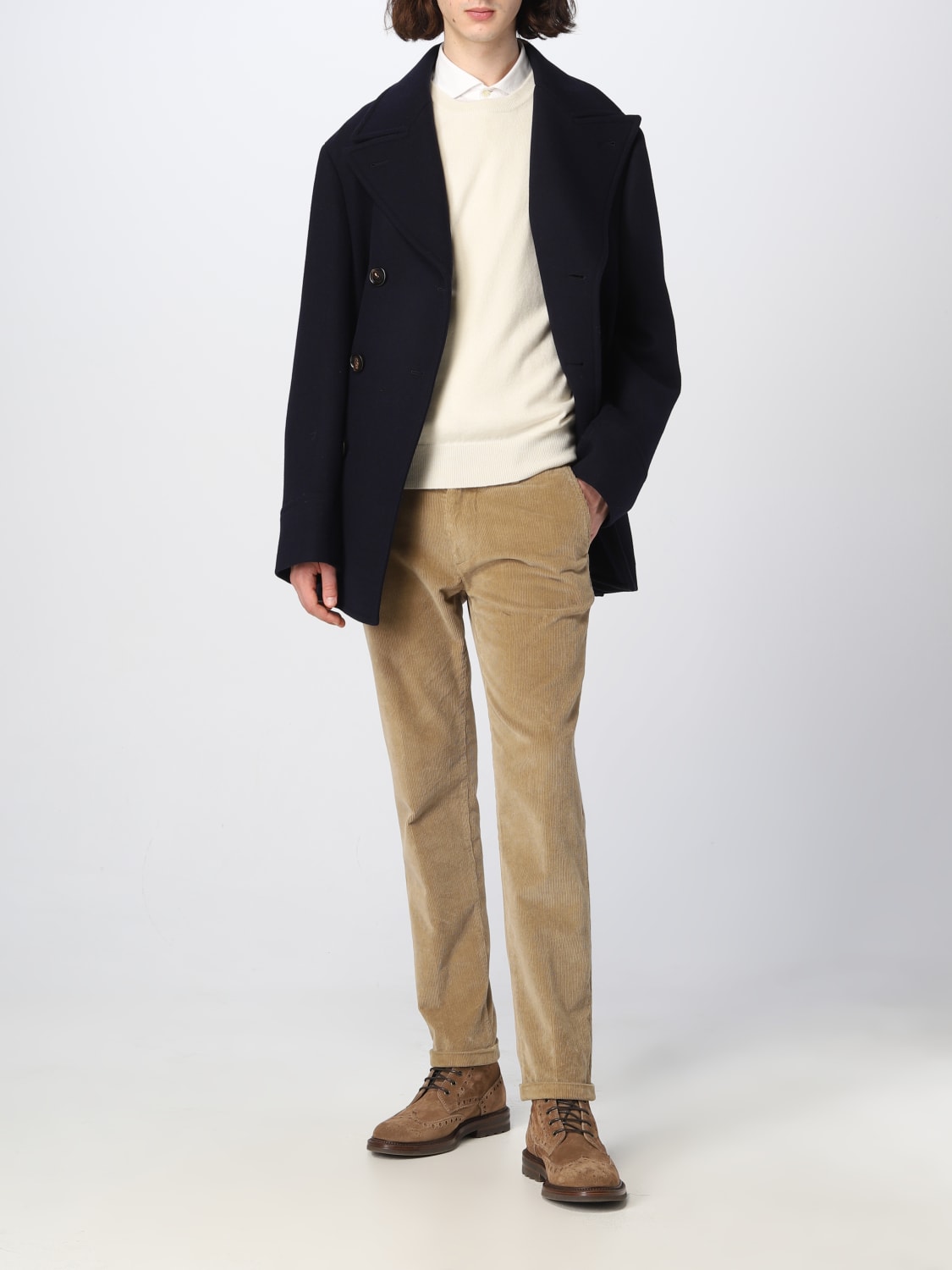 BRUNELLO CUCINELLI: double-breasted caban in wool and cashmere - Blue ...