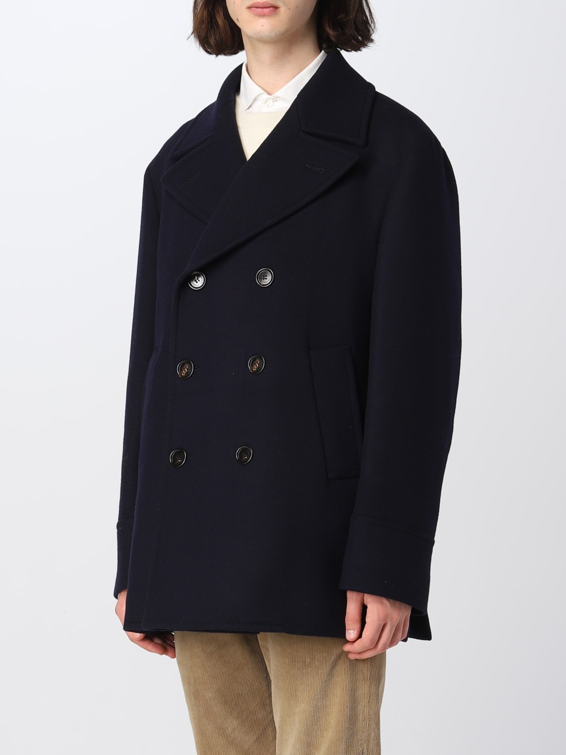 BRUNELLO CUCINELLI: double-breasted caban in wool and cashmere - Blue ...
