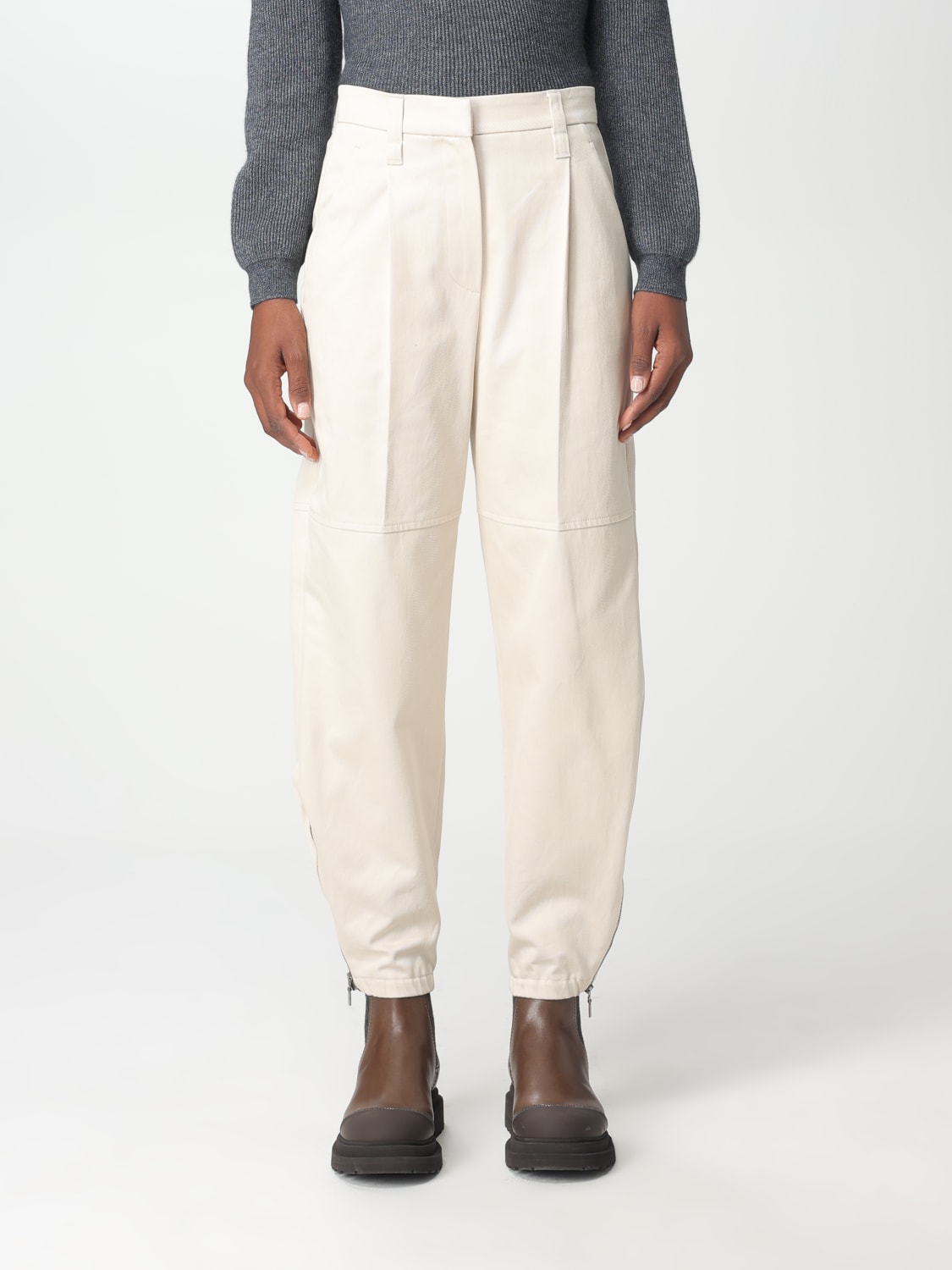 BRUNELLO CUCINELLI: trousers for women - Yellow Cream