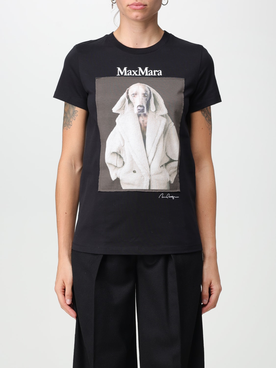 MAX MARA: cotton T-shirt - Black | Max Mara t-shirt 2319460339600