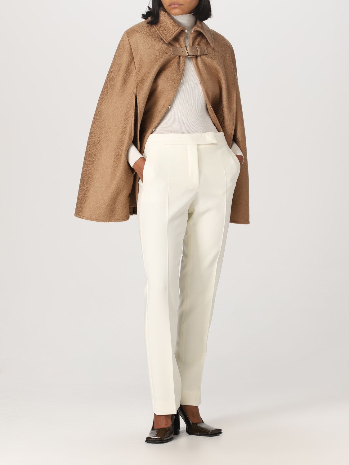 MAX MARA: cape in wool and cashmere with slits - Camel | Max Mara cape ...