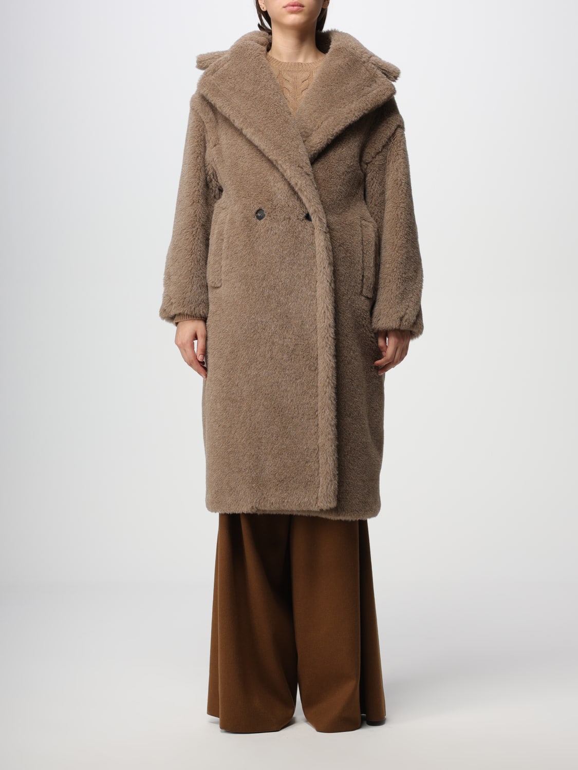 MAX MARA: Teddy coat in wool and silk blend - Dove Grey