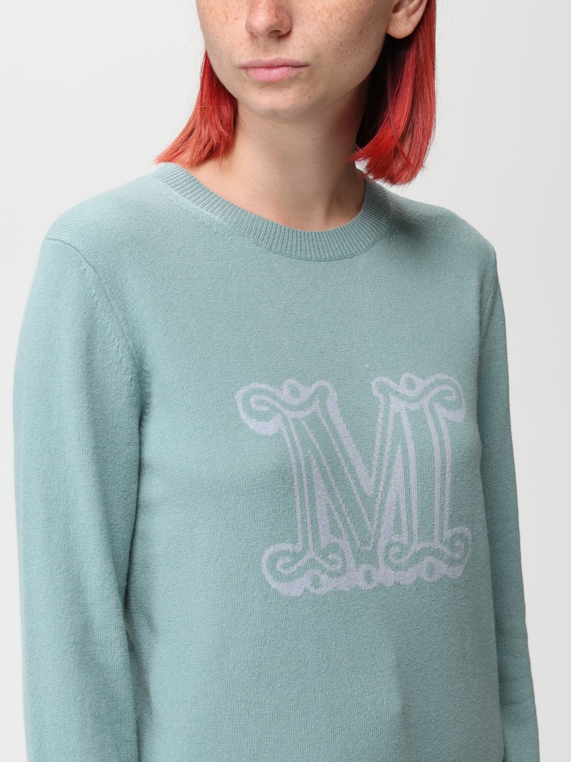 Max Mara | Woman - Wool and cashmere monogram pullover - Light Blue - Size L