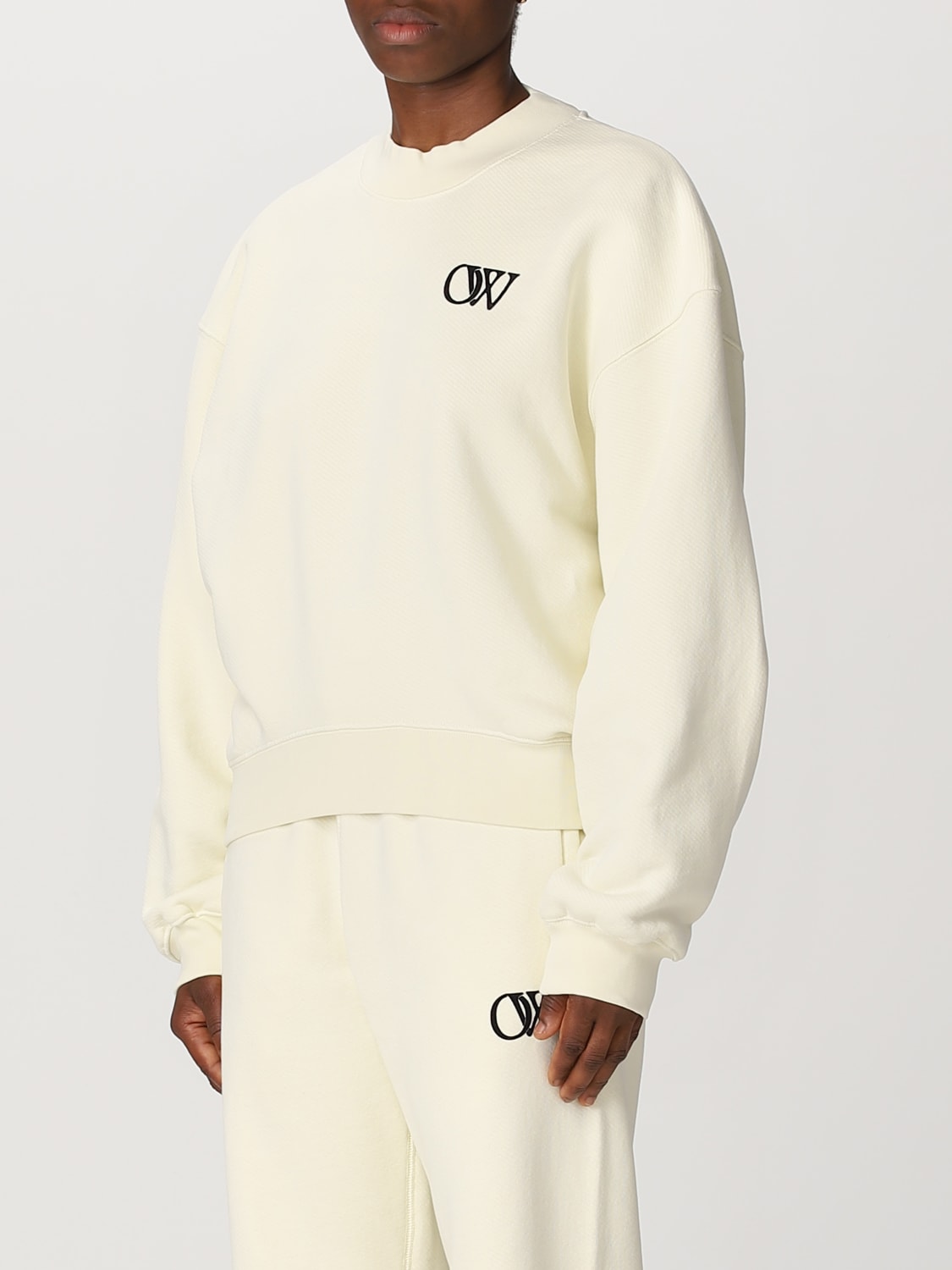 OFF-WHITE: cotton sweatshirt with embroidered logo - Beige | Off-White ...