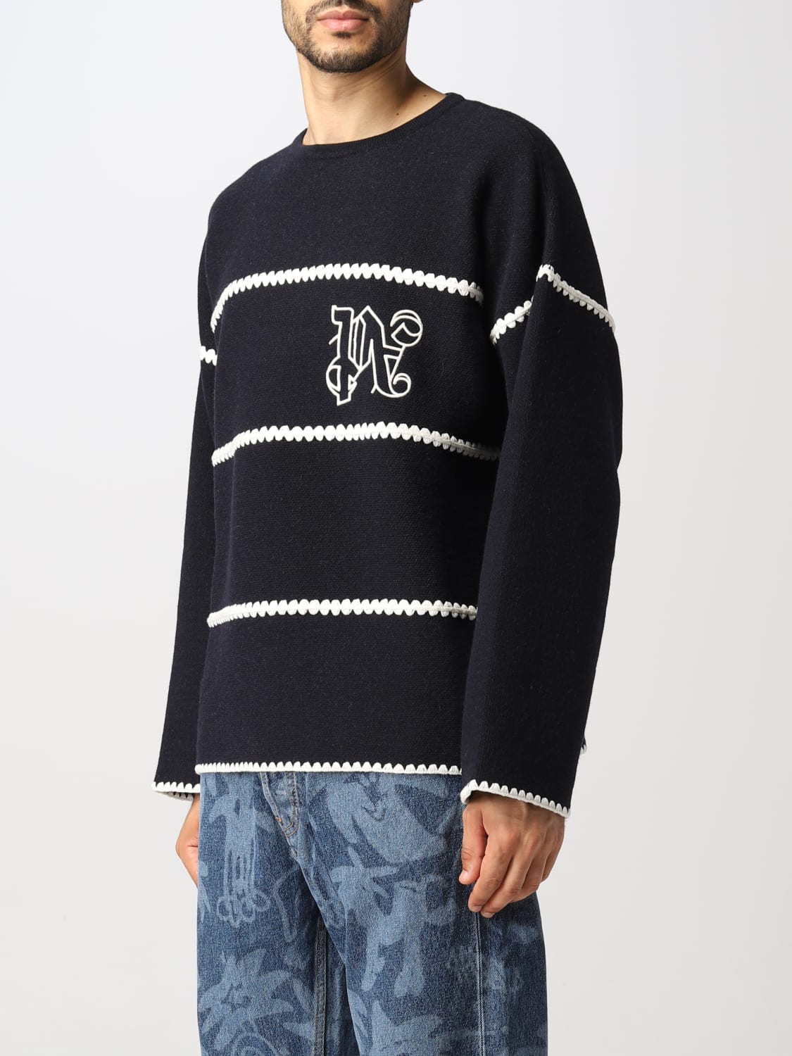 PALM ANGELS: sweater in wool blend - Navy | Palm Angels sweater ...