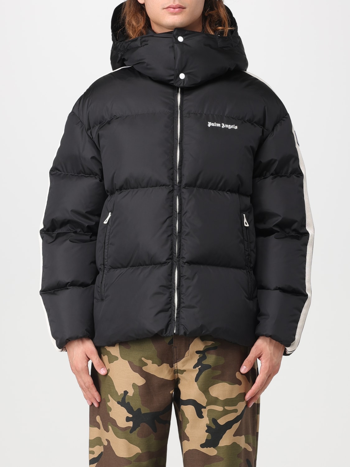 Valentino Camouflage Hooded Puffer Coat in Orange for Men