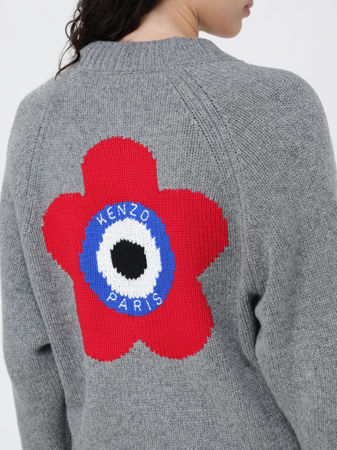 KENZO: Boke Flower cardigan in wool and cotton - Grey | Kenzo