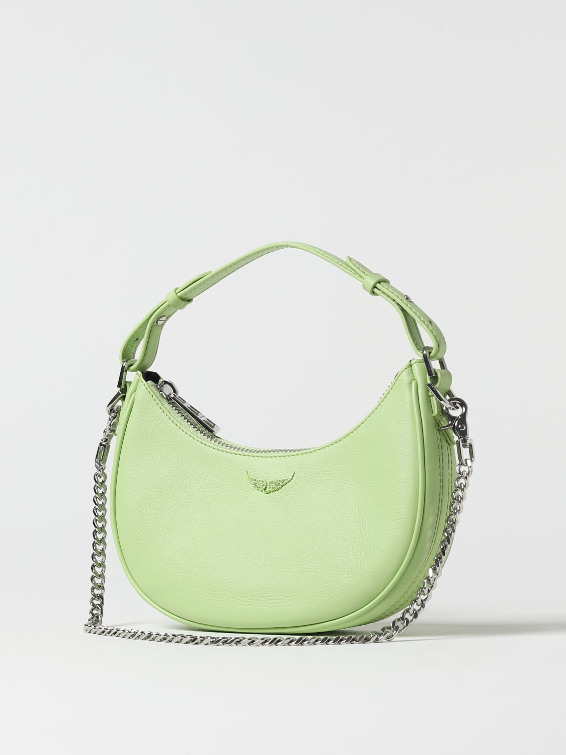 Zadig & Voltaire Leather One Shoulder Bag Chain Double Bag for Women Green