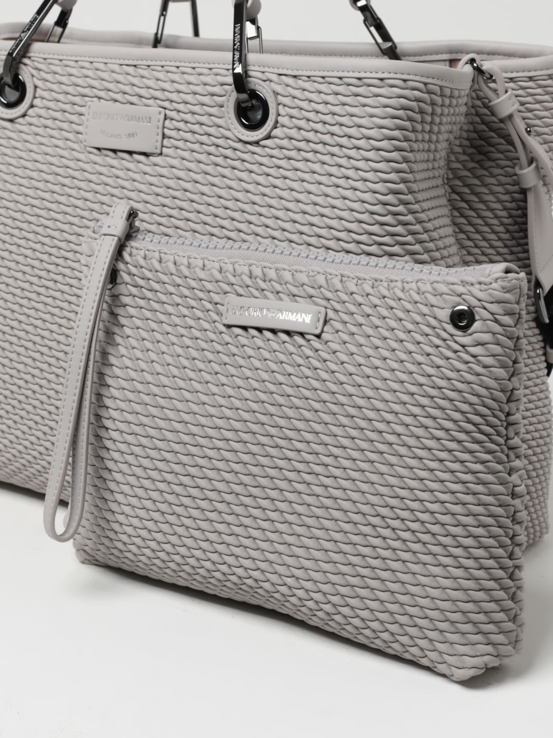 Flat leather shoulder bag with all-over embossed eagle | EMPORIO ARMANI Man