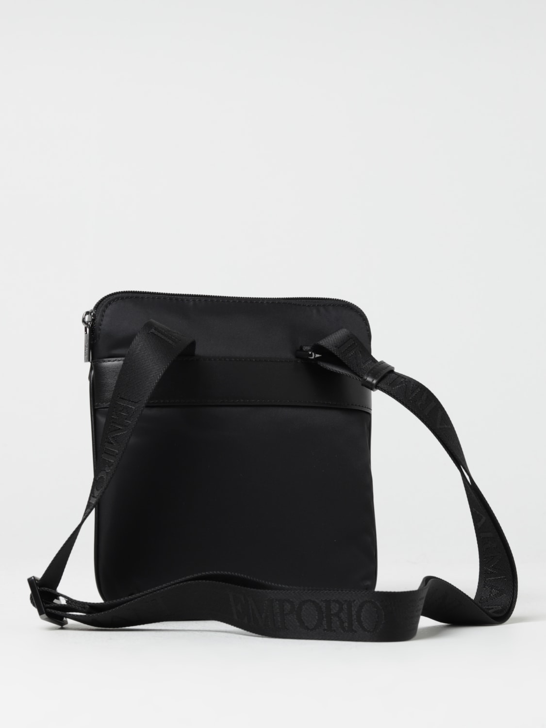 EMPORIO ARMANI: flat shoulder bag in recycled nylon - Black  Emporio  Armani shoulder bag Y4M185Y217J online at