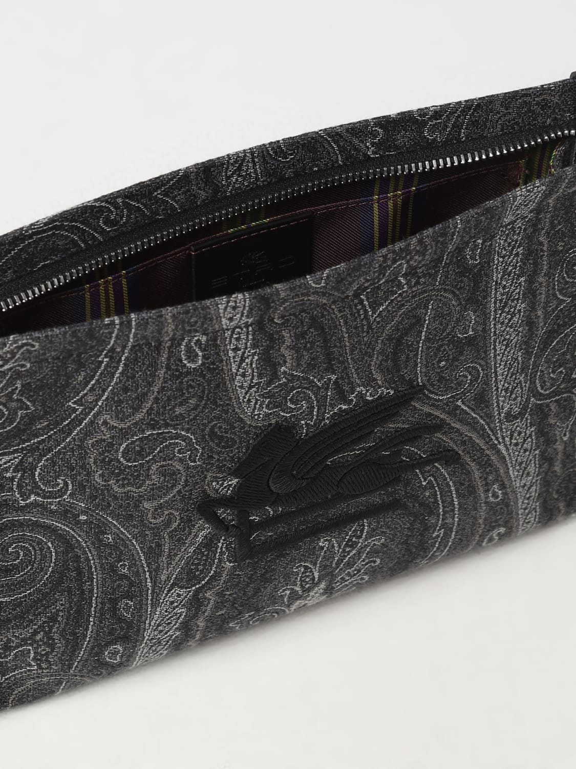 logo-detail zipped clutch bag, ETRO