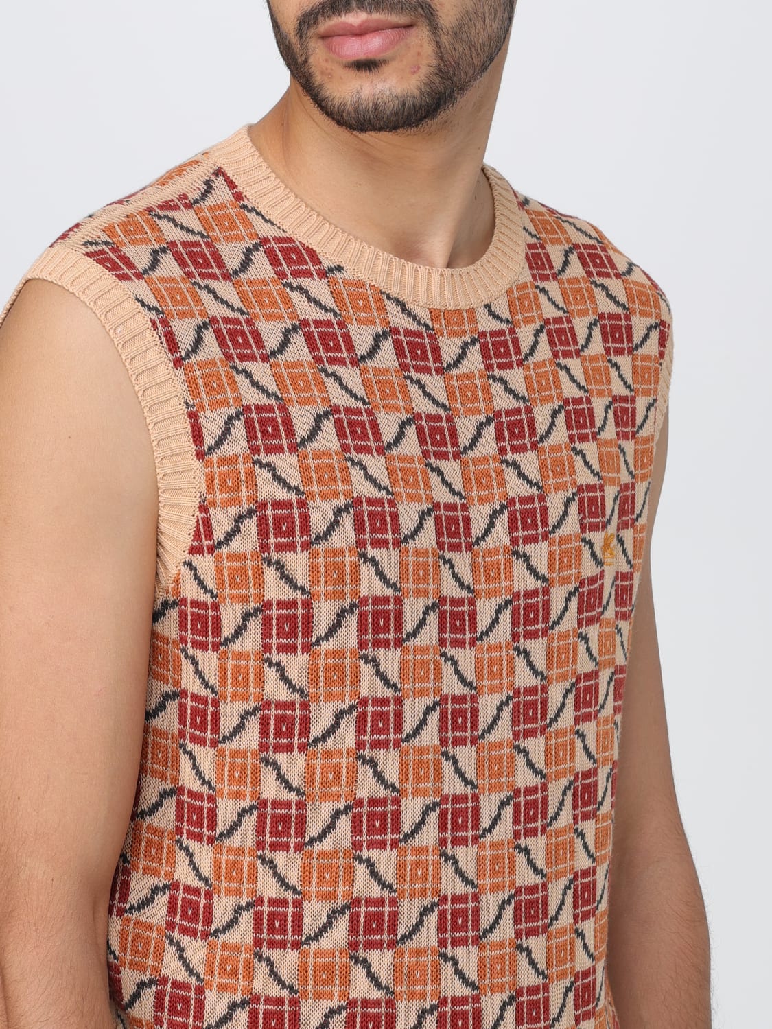 ETRO: knitted vest with jacquard geometric pattern - Orange