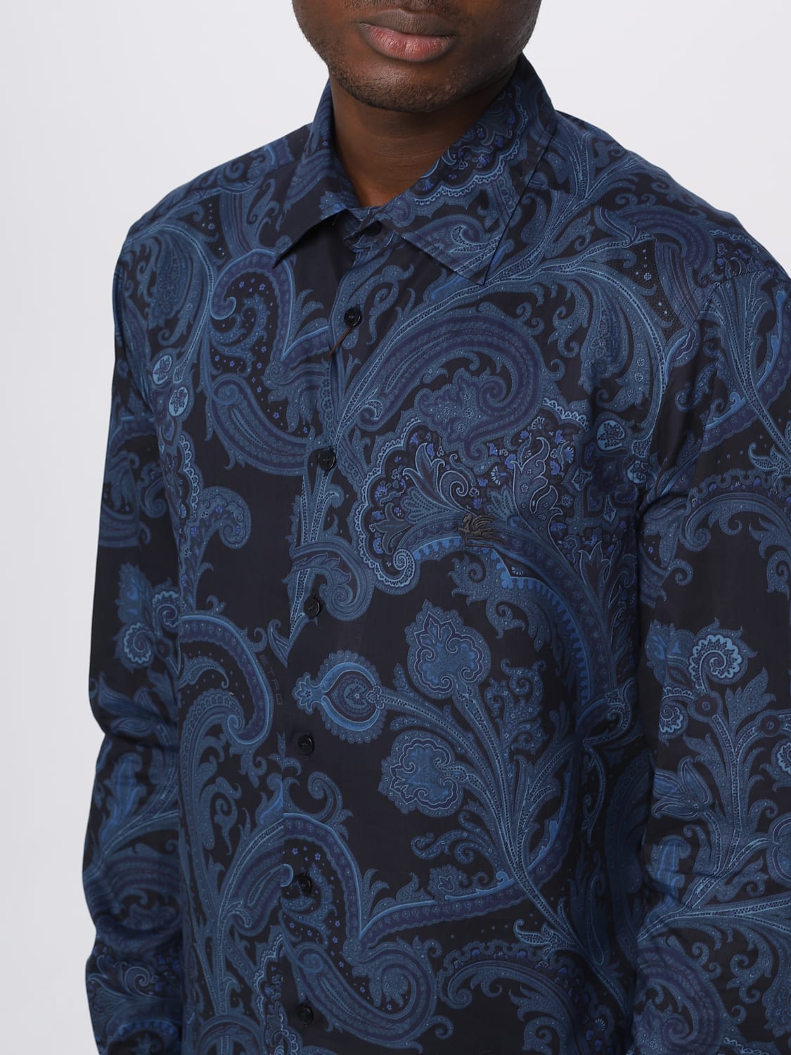 Etro men's shirt in cotton with paisley pattern Blue