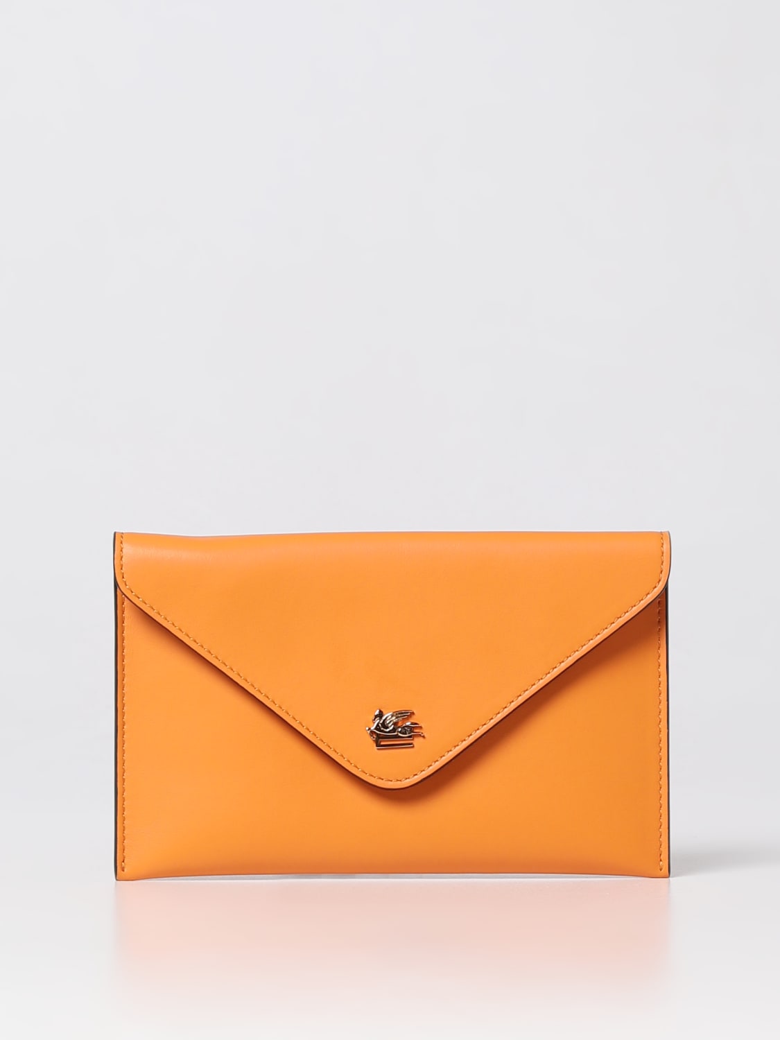Etro Pouch In Leather With Metal Logo in Orange