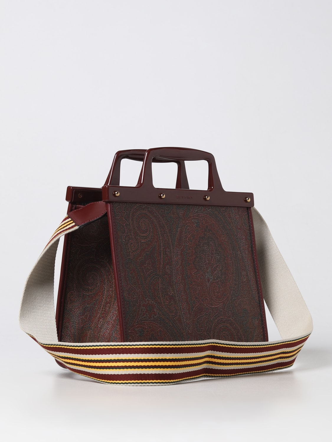 ETRO: Love Trotter bag in coated cotton - Brown | Etro handbag ...