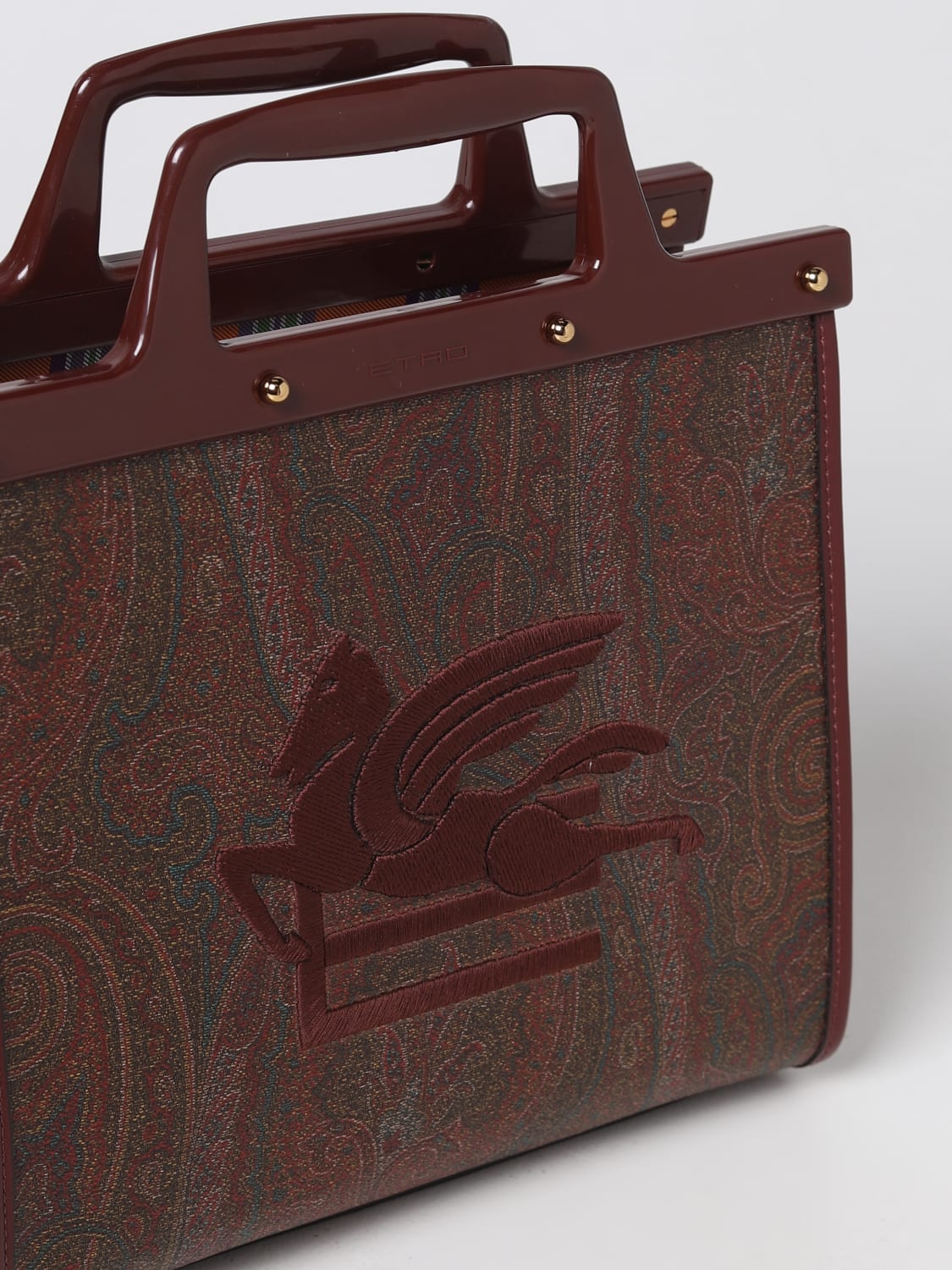 ETRO: Love Trotter bag in coated cotton - Brown | Etro handbag ...