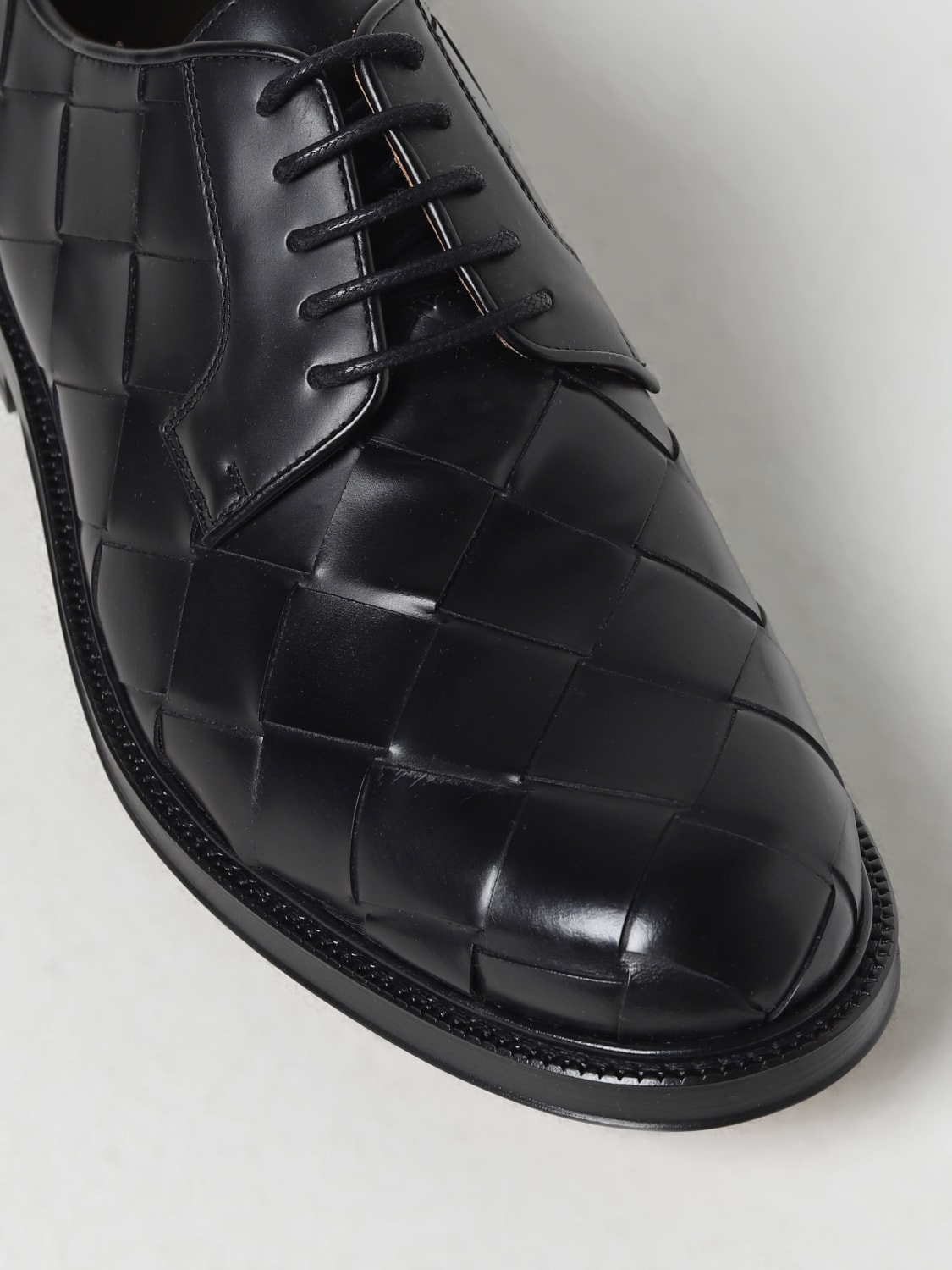 Black Intrecciato-leather Derby shoes, Bottega Veneta