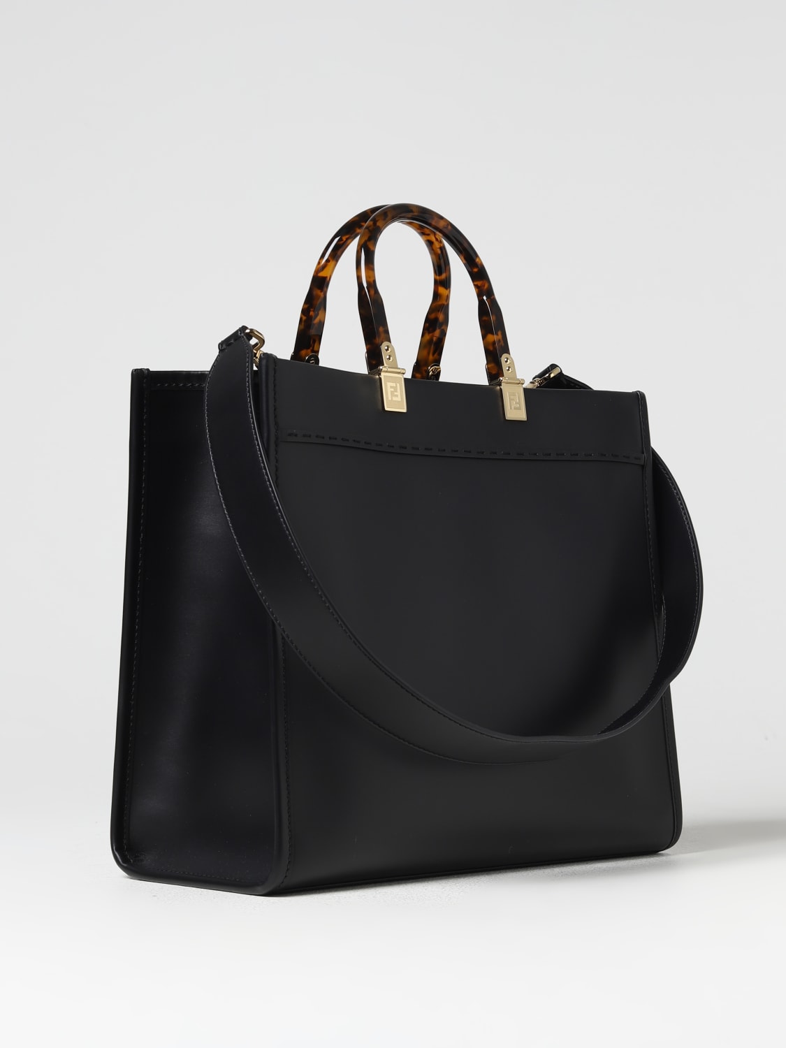 FENDI Sunshine Leather Tote Bag Black