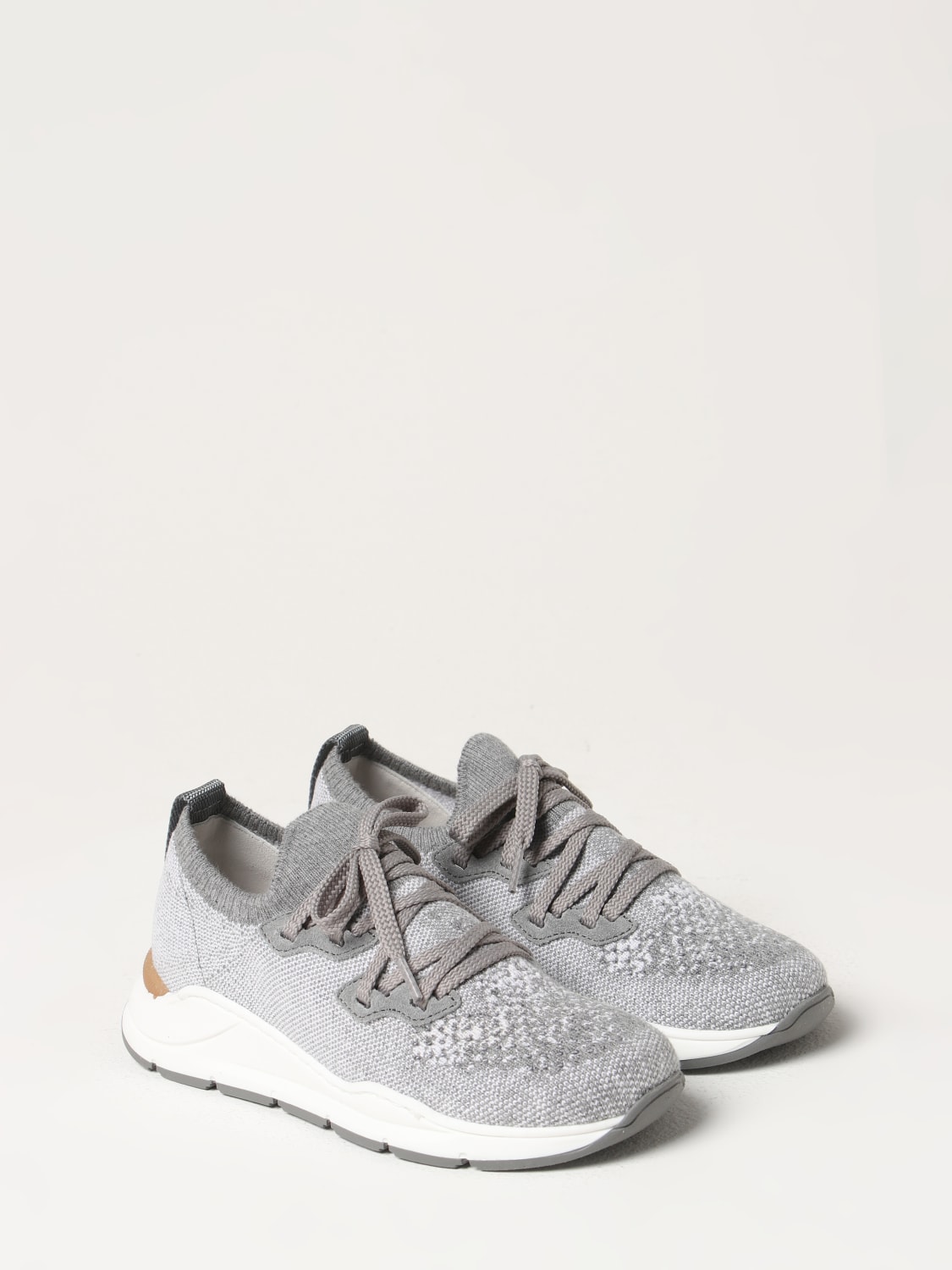 Cotton Knit Sneakers in Grey - Brunello Cucinelli