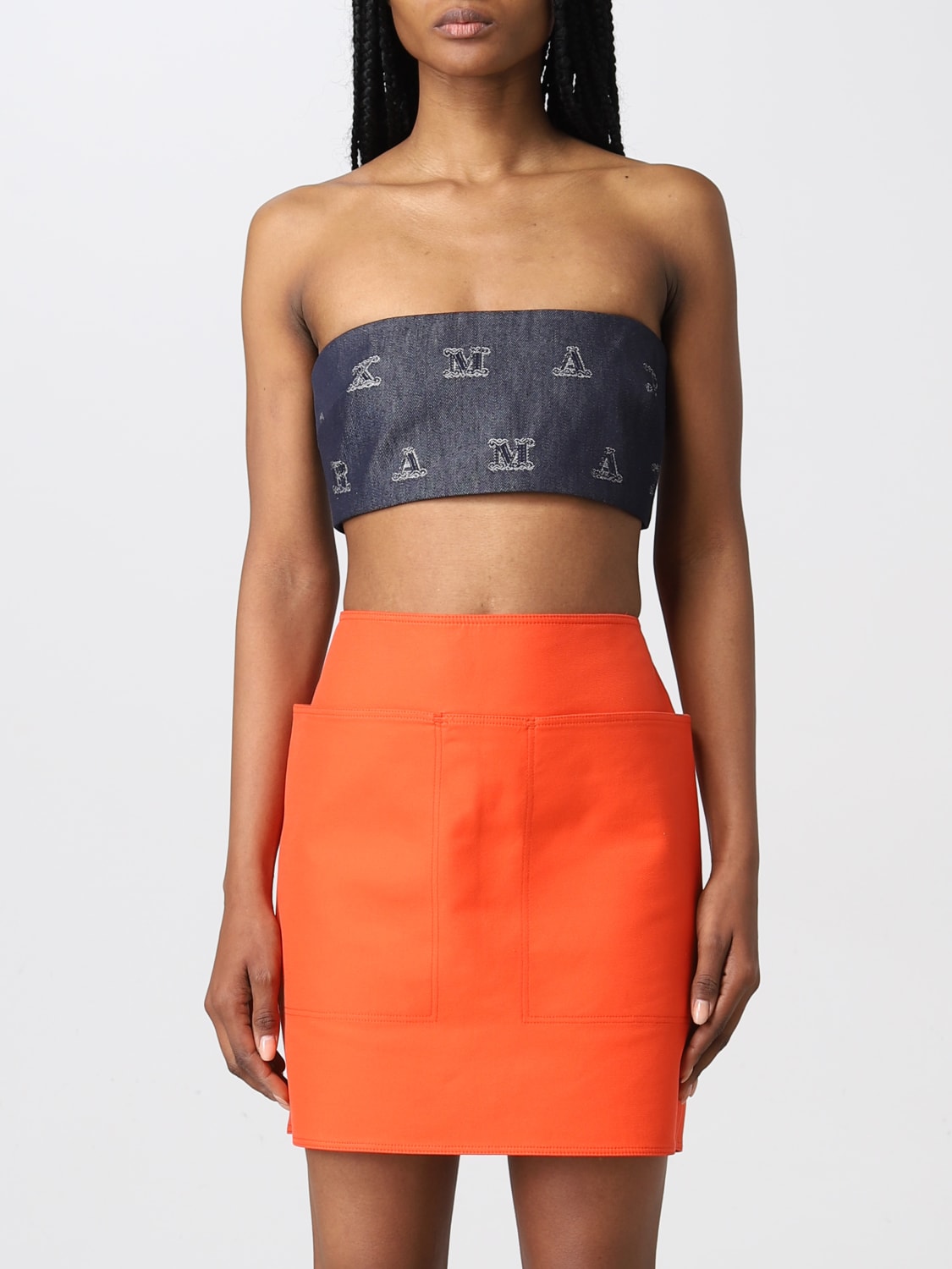 MAX MARA: jacquard denim cropped top - Marine  Max Mara top 11610928600  online at