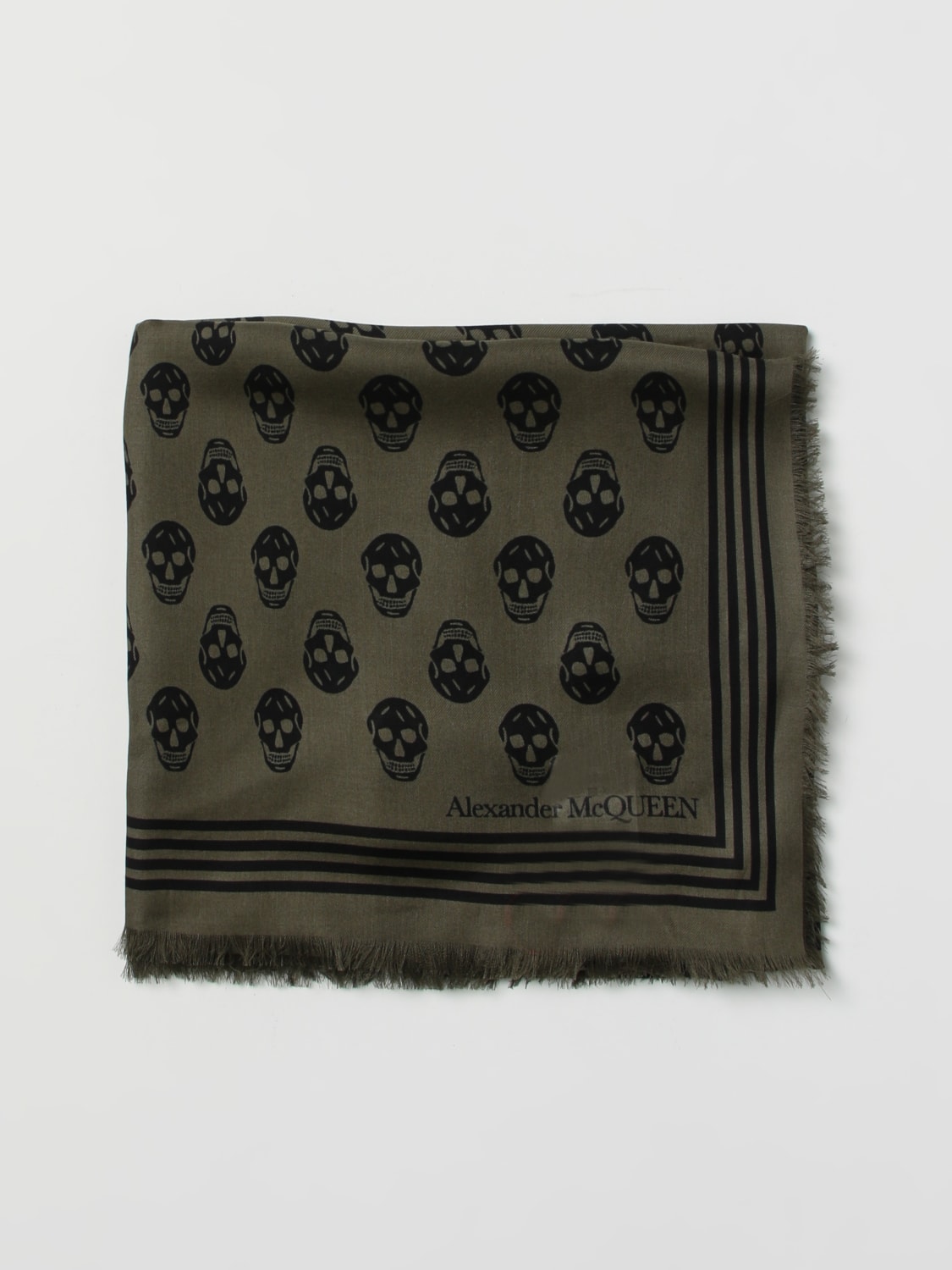 ALEXANDER MCQUEEN: Skull scarf in modal - Kaki | Alexander Mcqueen ...