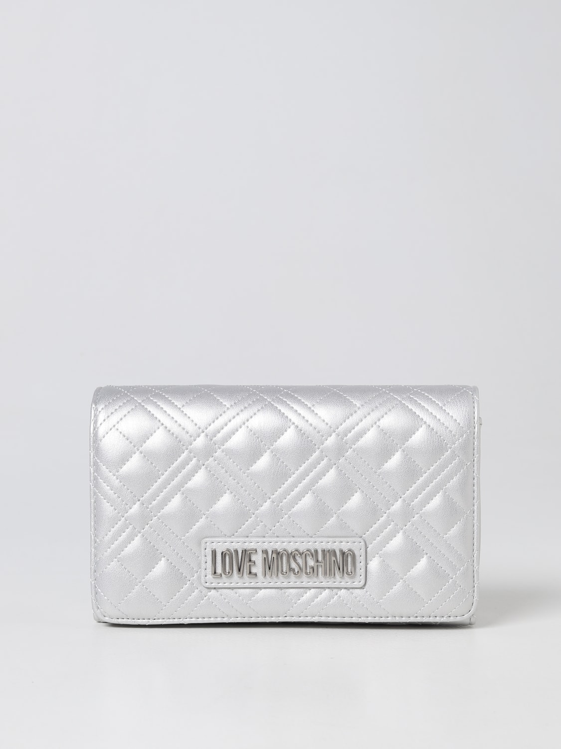 LOVE MOSCHINO: wallet bag in quilted synthetic leather - Silver