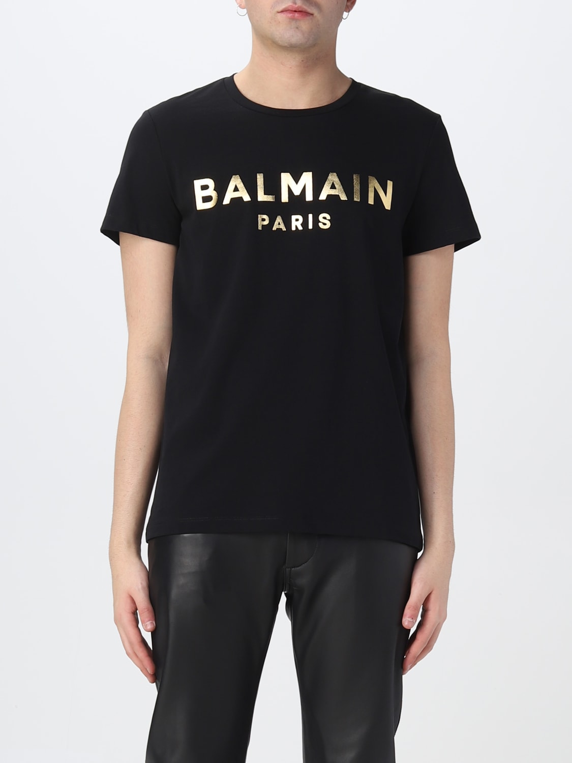BALMAIN: t-shirt in cotton with laminated logo - | Balmain t-shirt AH1EF000BB29 online on GIGLIO.COM