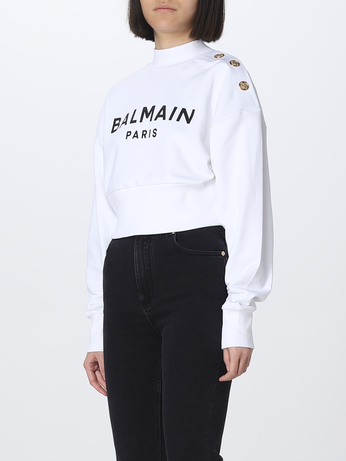BALMAIN: organic - White | Balmain sweatshirt AF1JO040BB02 online on GIGLIO.COM