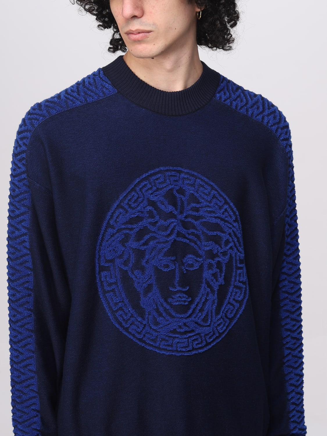 Versace Outlet: Medusa Veraace pullover in cotton - Blue | Versace ...